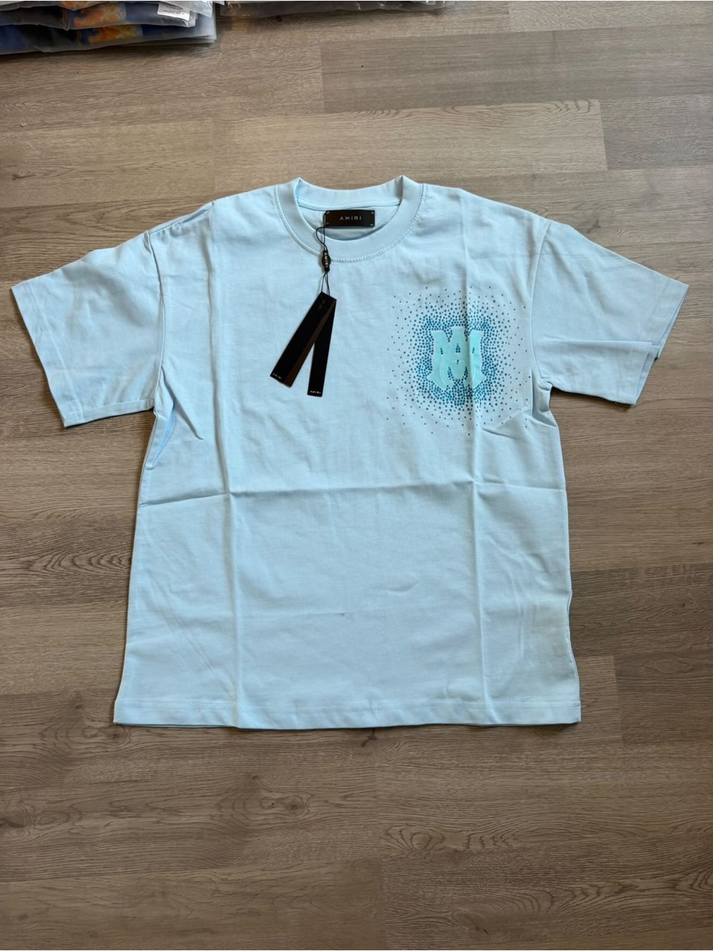 AMIRI Men’s Light Blue Short Sleeve Graphic Logo Tee
